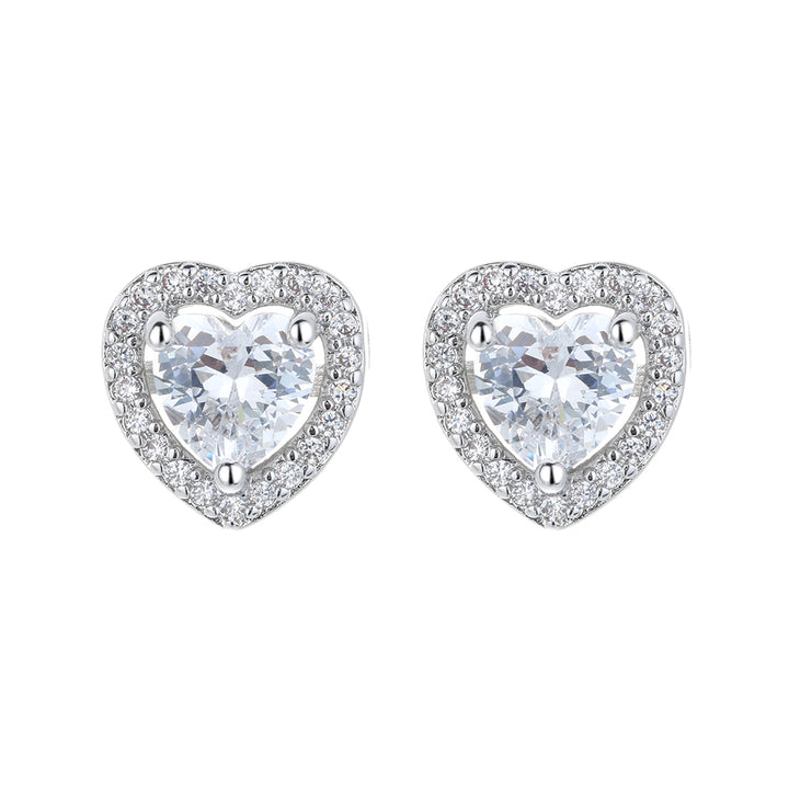 Sterling Silver Heart Halo Earrings with crystals from Swarovski
