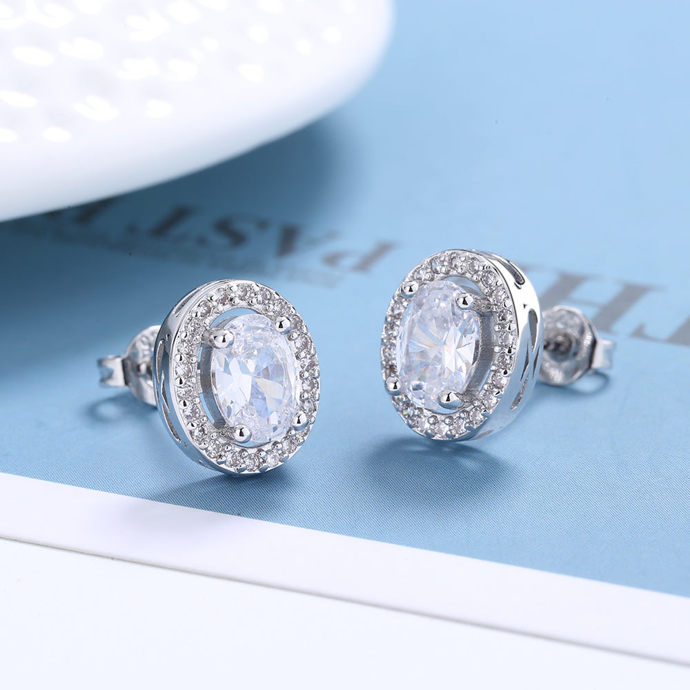 Sterling Silver Oval Halo Earrings with crystals from Swarovski