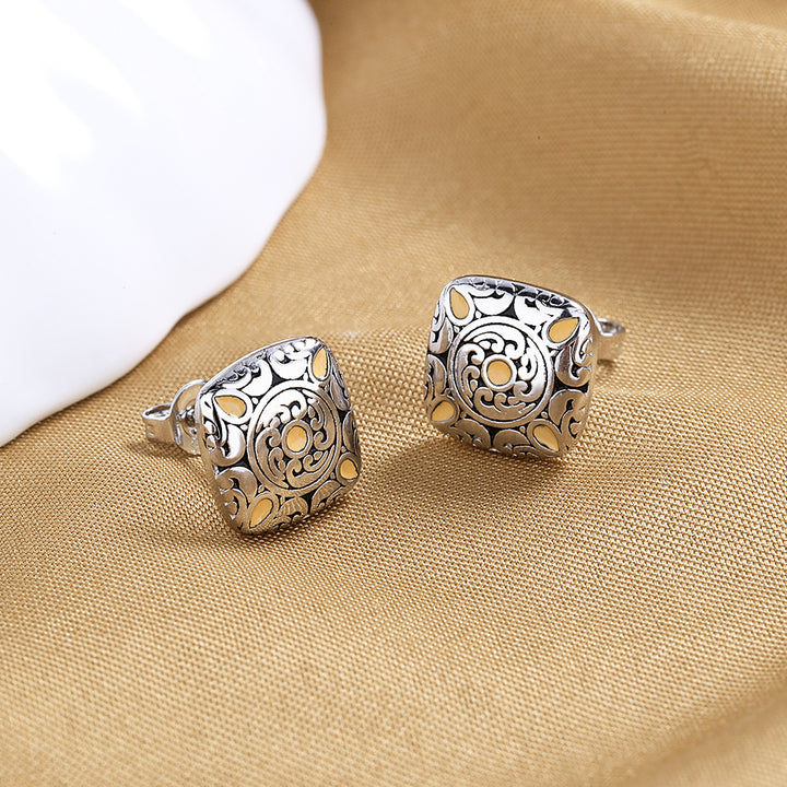 Sterling Silver Two Tone Artisan Stud Earring