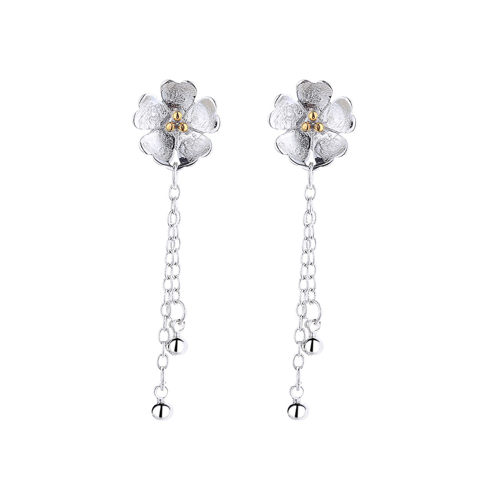 14K Gold Two-Tone Floral Drop Earrings