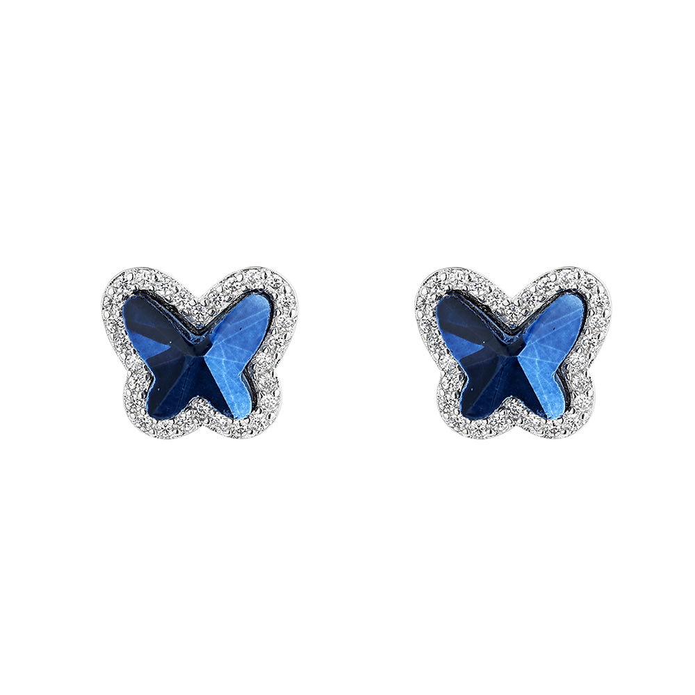 Sterling Silver Butterfly Halo Stud Earrings
