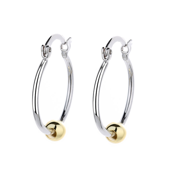 Two-Tone Gold Bead Hoop Earrings