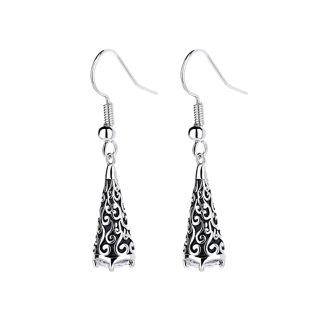 Bali Filigree Artisan Cone Drop Earrings with crystals from Swarovski