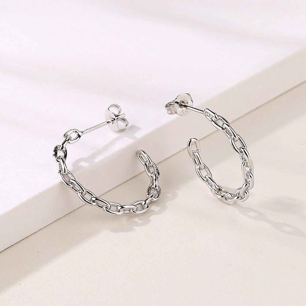 Paper Clip Hoop Earrings in 18K White Gold