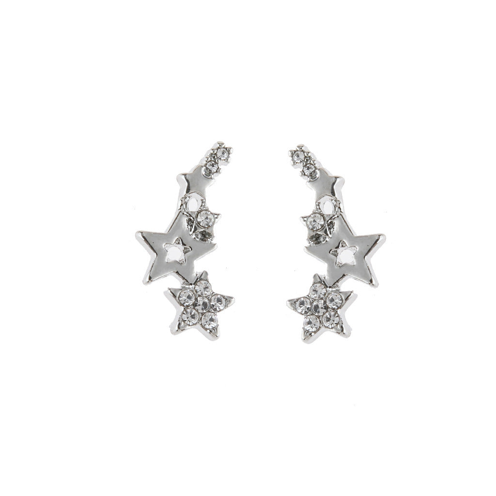 18K Gold-Plated Star Earring Climber with Genuine Crystals