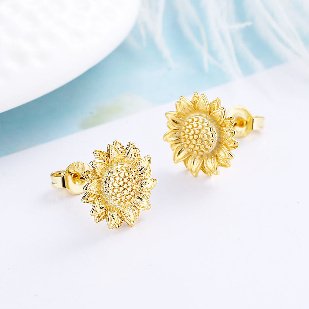 14K Gold Sunflower Earrings