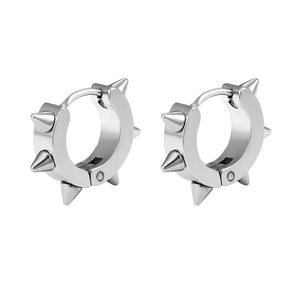 Stainless Steel Huggie Spike Earrings