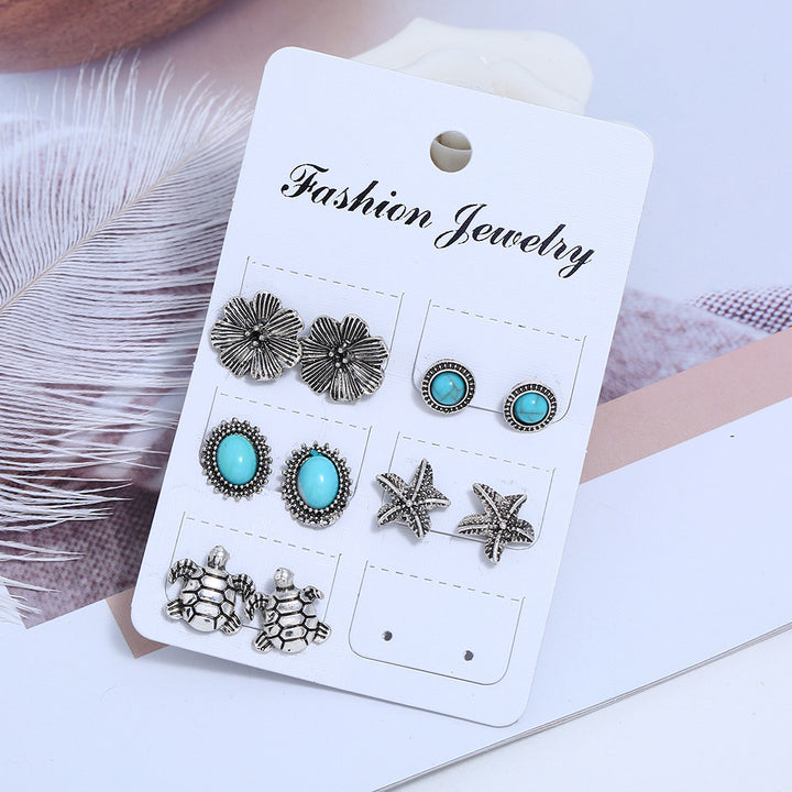 Oxidized Silver and Turquoise Beach Earring (5 Pair Studs)