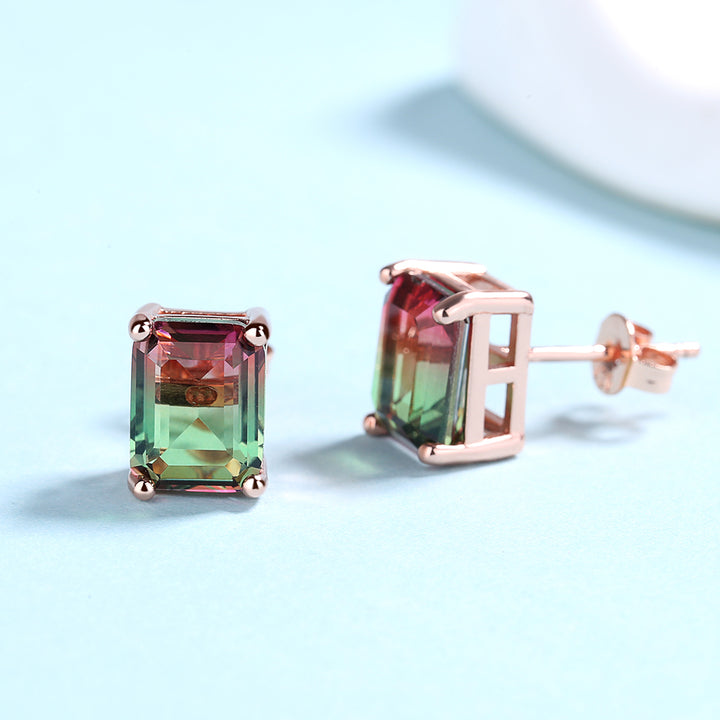 18k Rose Gold over Sterling Silver Watermelon Ametrine Stud Earrings