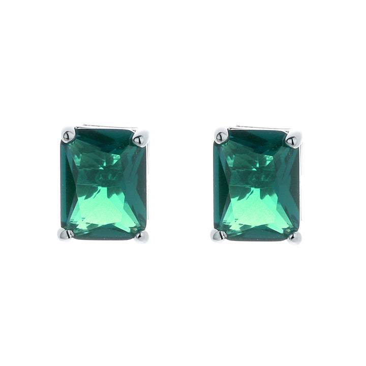 Sterling Silver Emerald Cut Gemstone Earring Studs