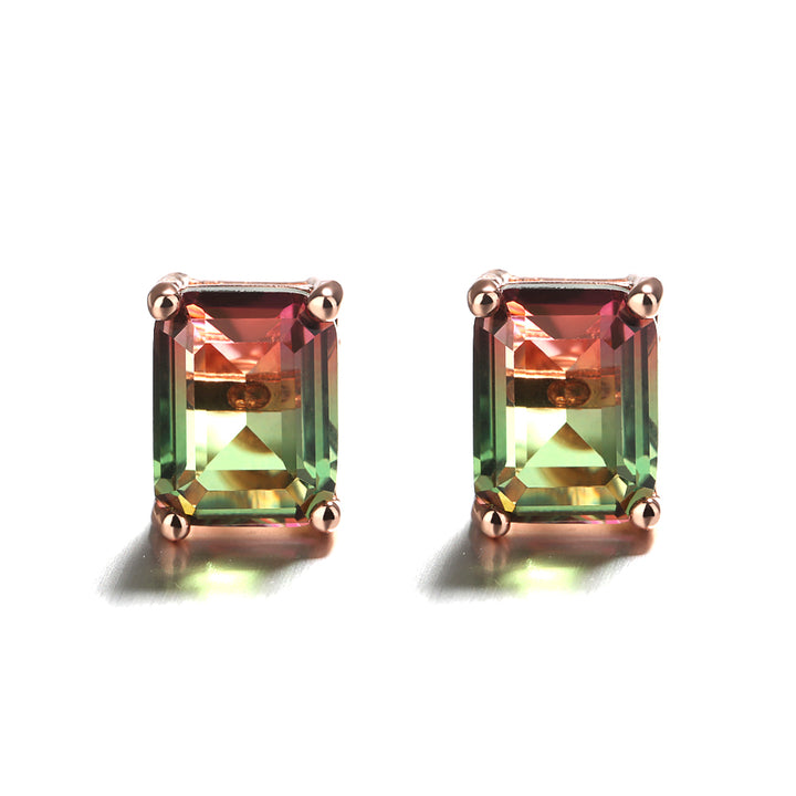 18k Rose Gold over Sterling Silver Watermelon Ametrine Stud Earrings