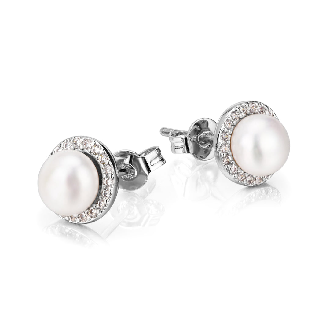 Vintage-Inspired Freshwater Cultured Pearl & White Topaz Halo Earrings