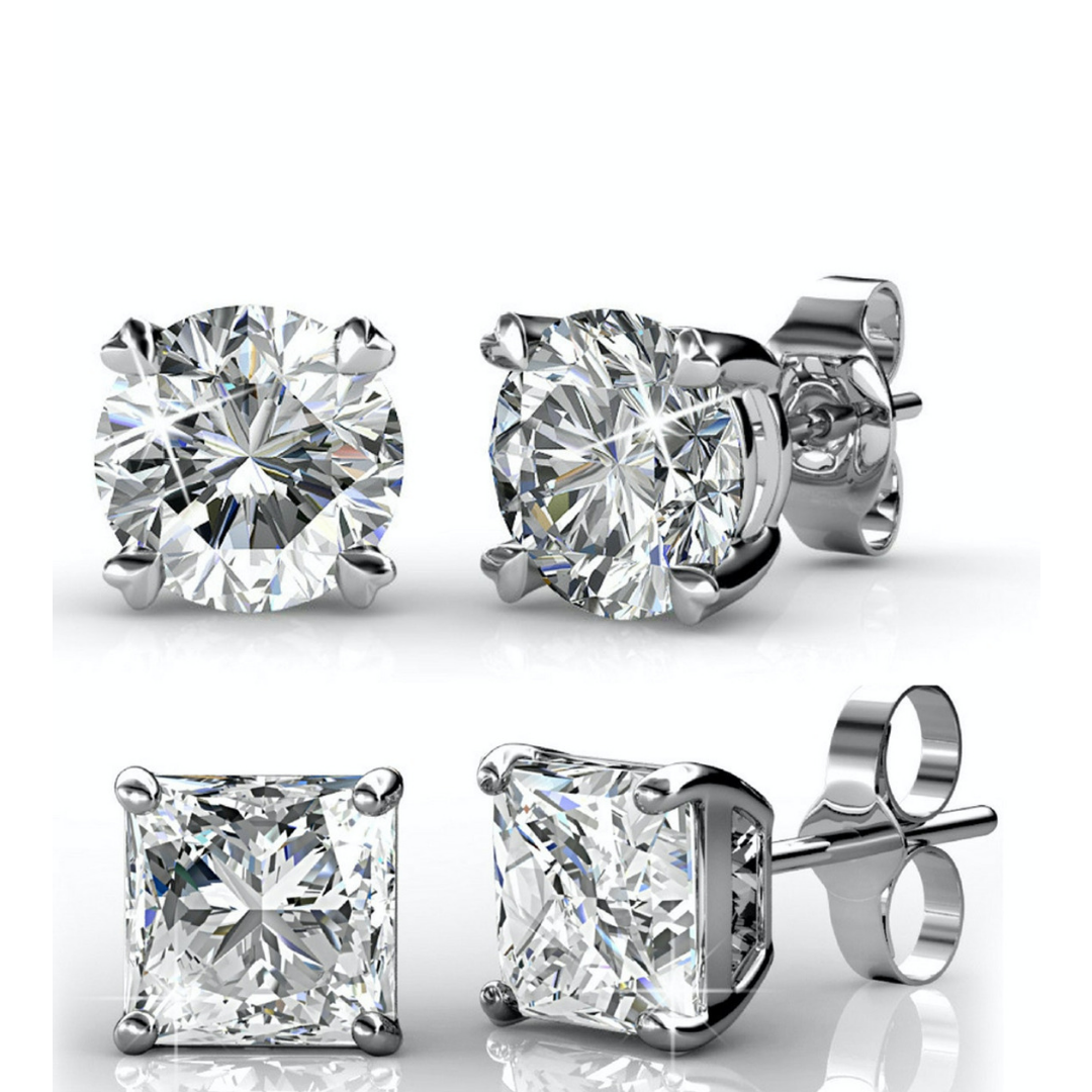 Sterling Silver and Genuine Crystal Square Stud Earring