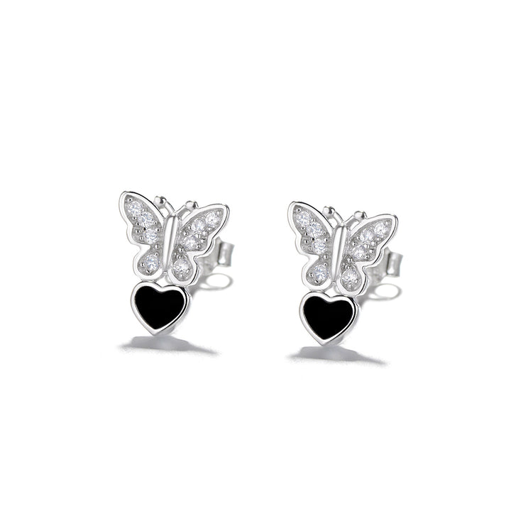 Sterling Silver Butterfly Earrings with Genuine Crystals & Black Onyx