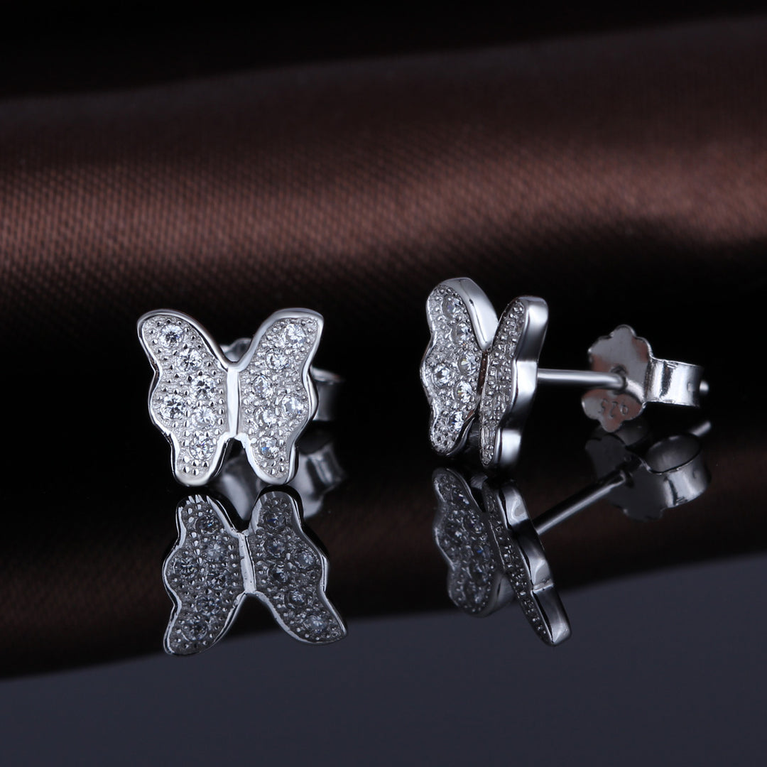 Sterling Silver Butterfly Earrings With Genuine Crystals