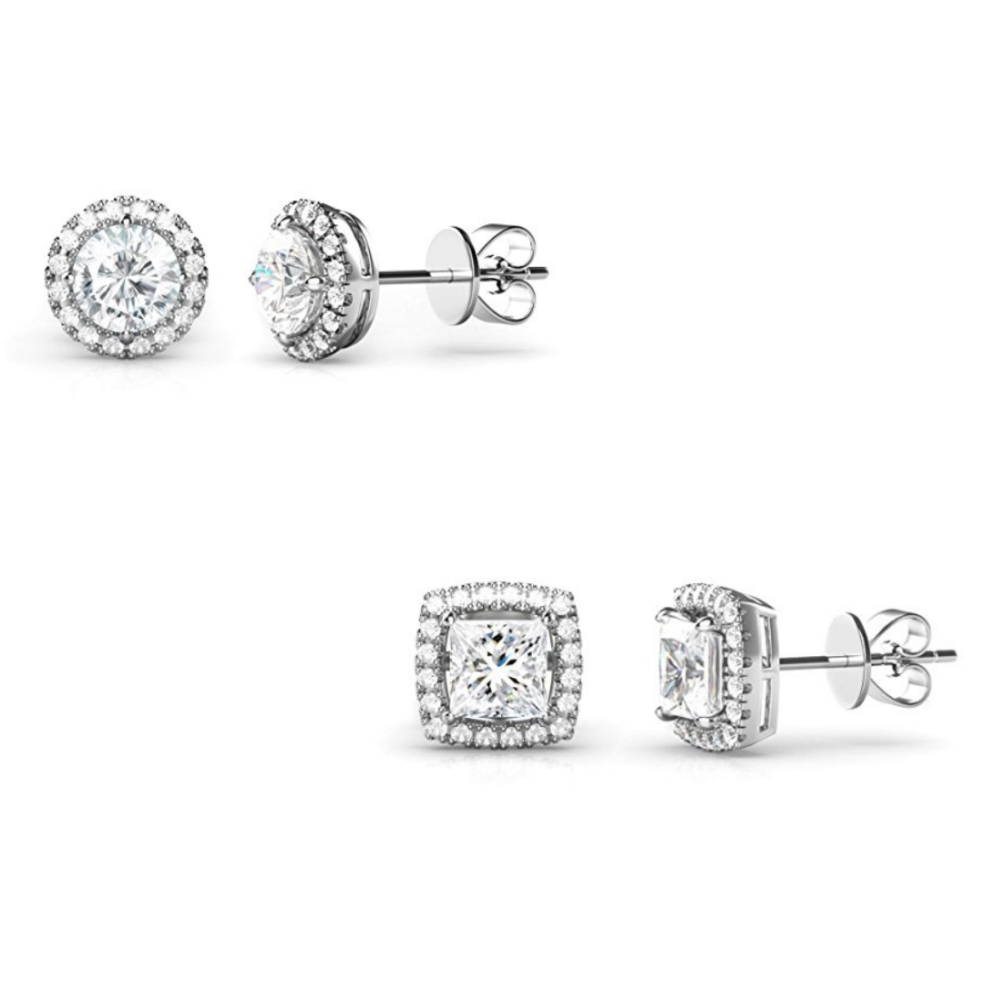 Swarovski Crystal and Sterling Silver Halo Studs (2 Pair) Earrings