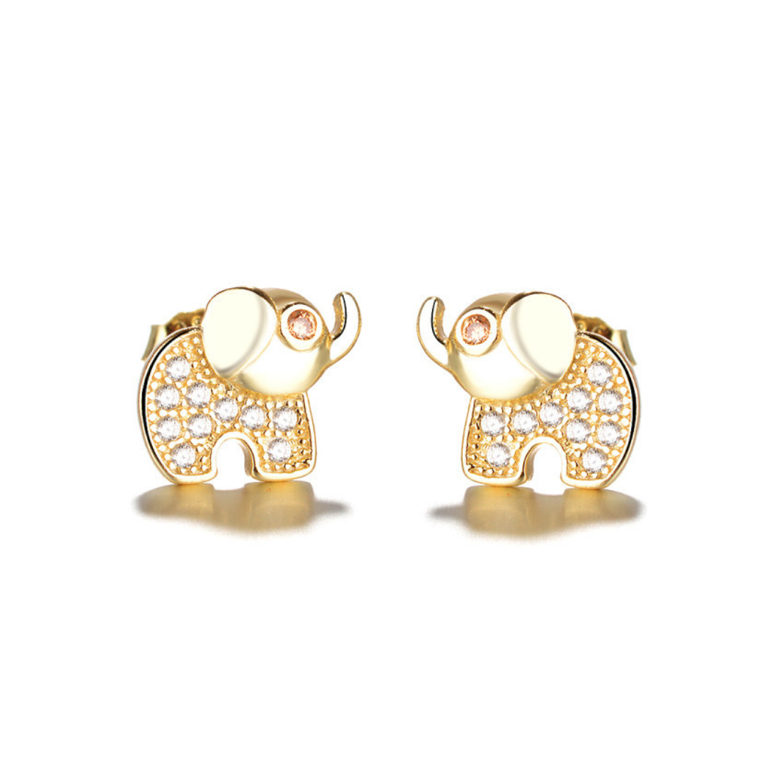 18k Gold Over Sterling Silver Elephant Stud with Citrine & White Topaz