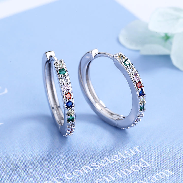 Sterling Silver Multi-Color Huggie Hoop Earring with Swarovski crystal