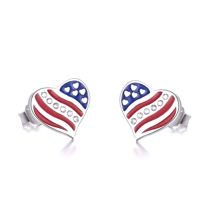 Sterling Silver Stars and Stripes Heart Earrings