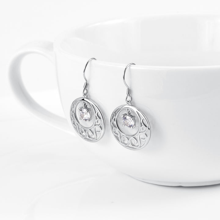 Sterling Silver Filigree Round Drop Earring and White Topaz