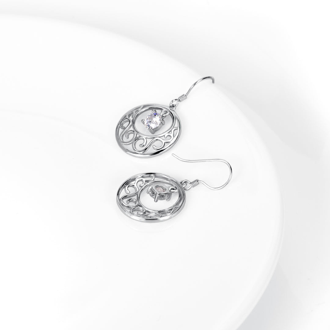 Sterling Silver Filigree Round Drop Earring and White Topaz