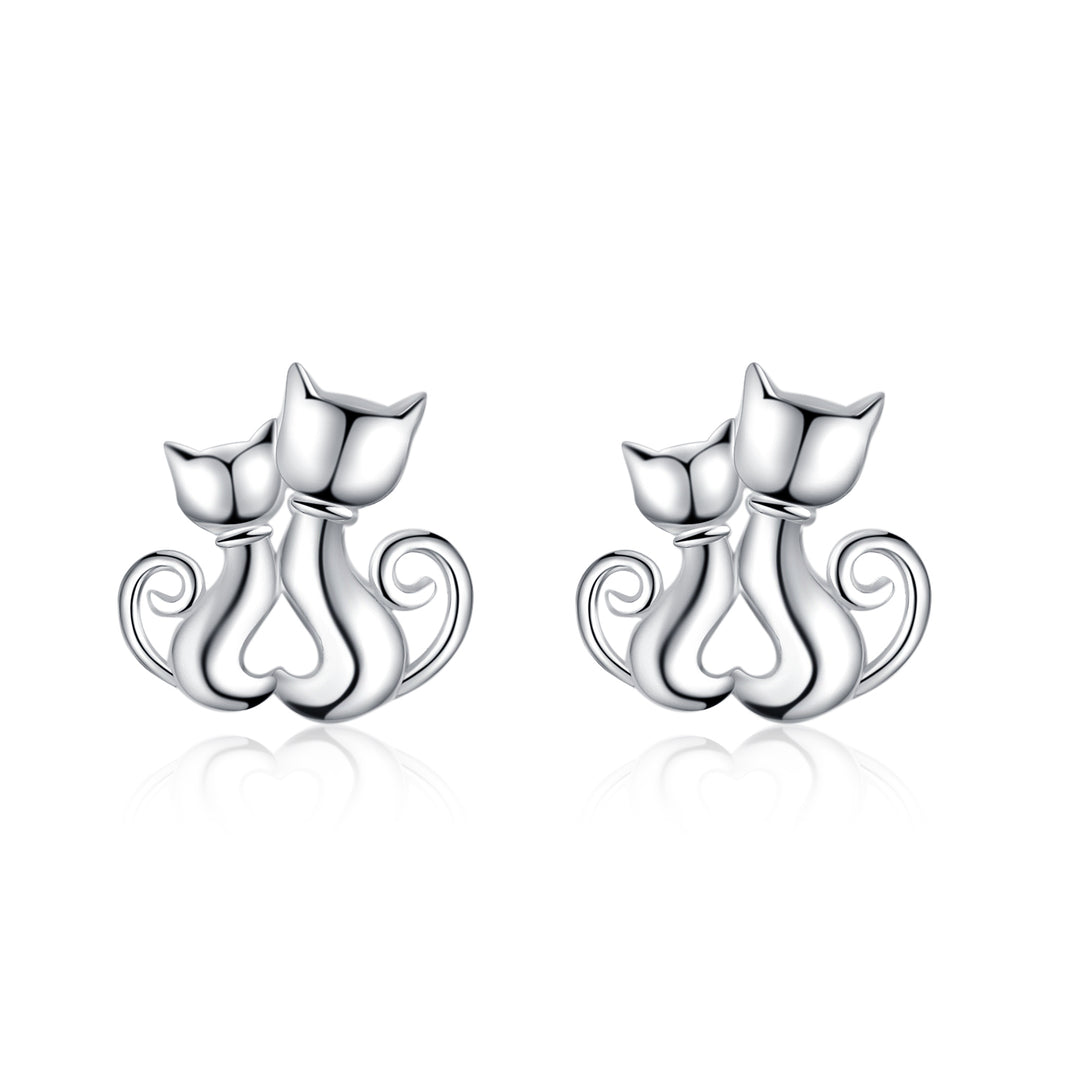 Sterling Silver Mother Daughter Cat Earrings