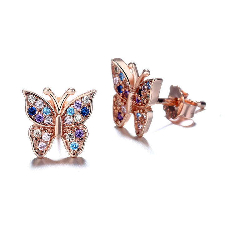 Sterling Silver Multi-Colored Swarvoski Crystal Butterfly Earring