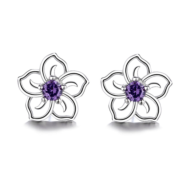 Sterling Silver Gemstone Open Flower Earrings