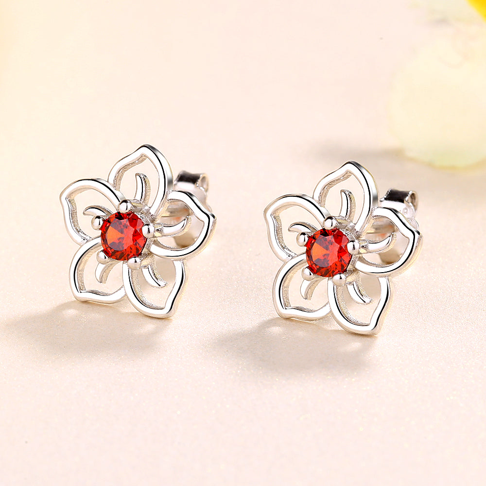 Sterling Silver Gemstone Open Flower Earrings