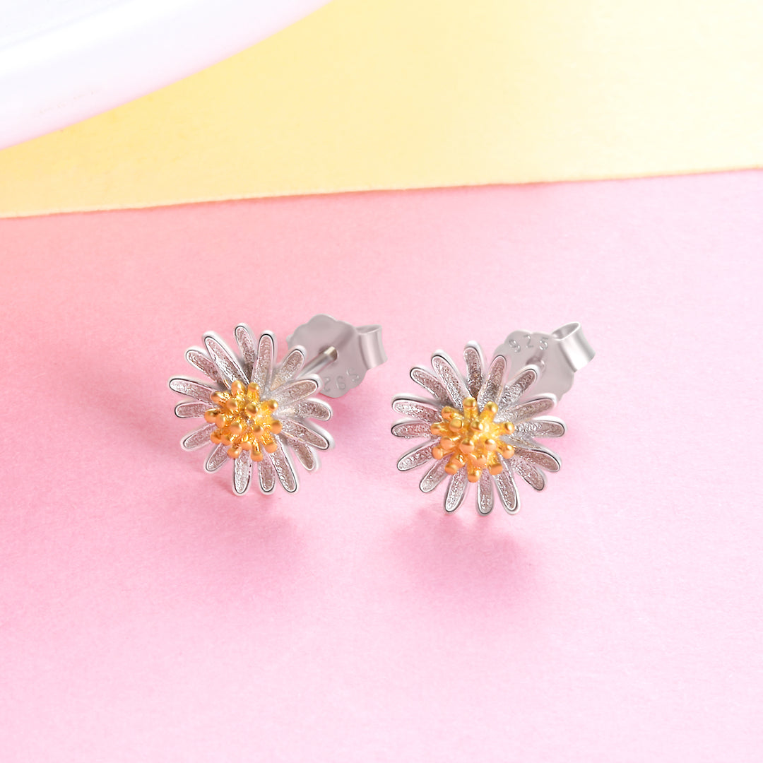 Solid Sterling Silver Sunflower Earrings