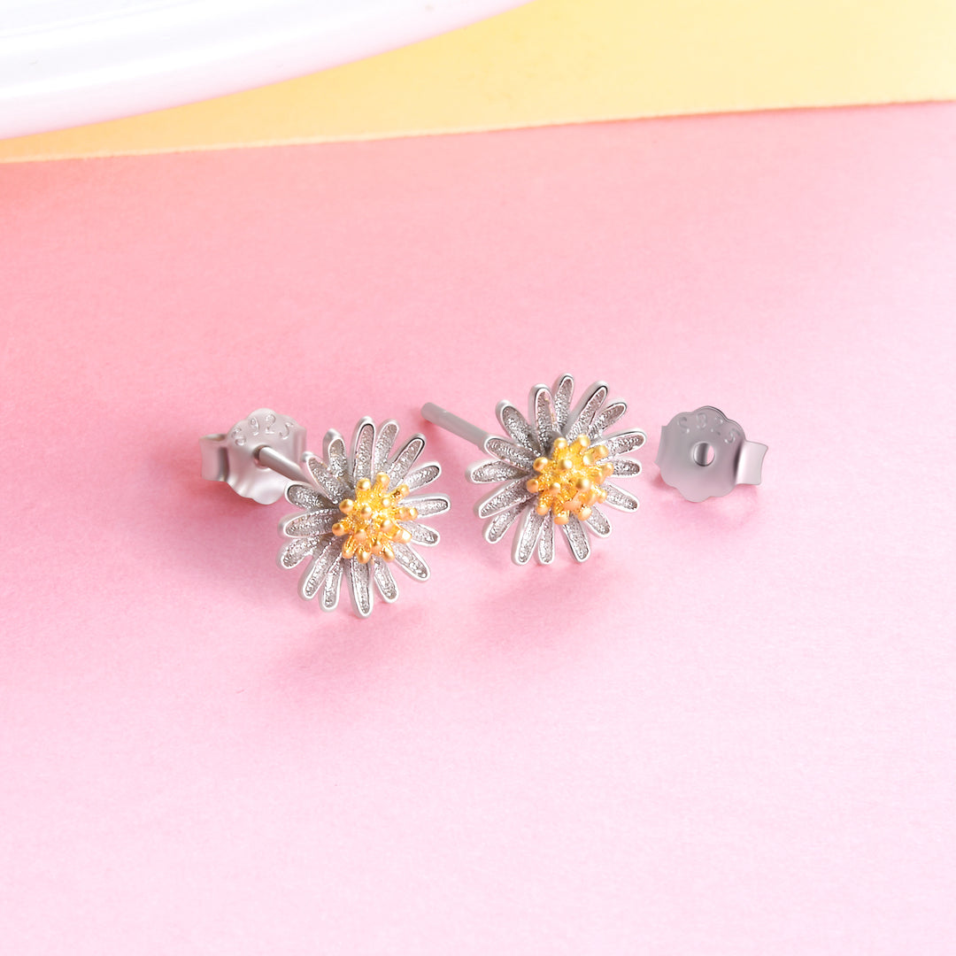 Solid Sterling Silver Sunflower Earrings