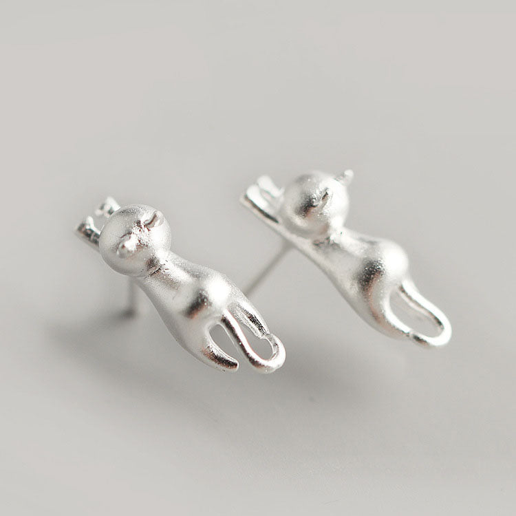 Solid Sterling Silver Cat Earring