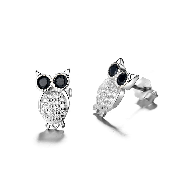 Sterling Silver Owl Studs with crystals from Swarovski