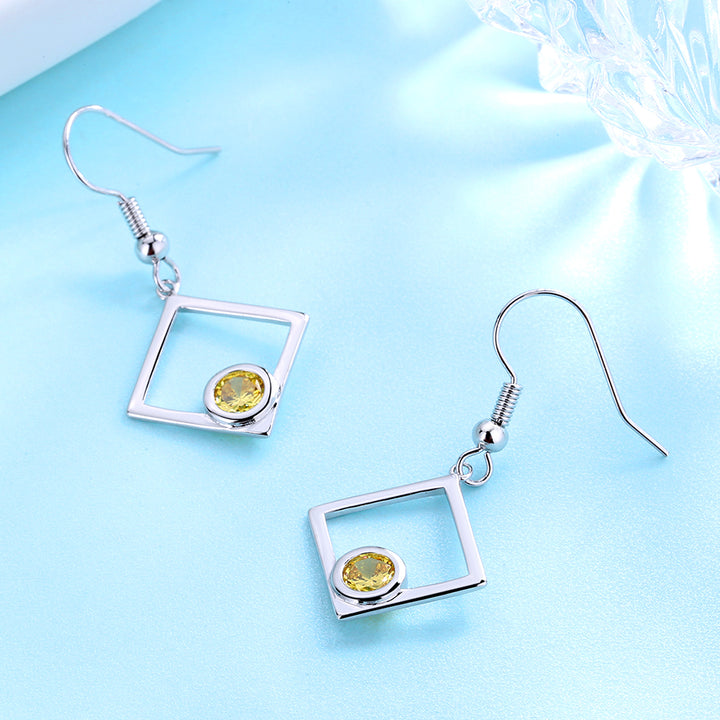 Sterling Silver Peridot Sideways Square Drop Earrings