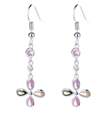 Sterling Silver Multi-Colored Swarovski Floral Drop Earrings