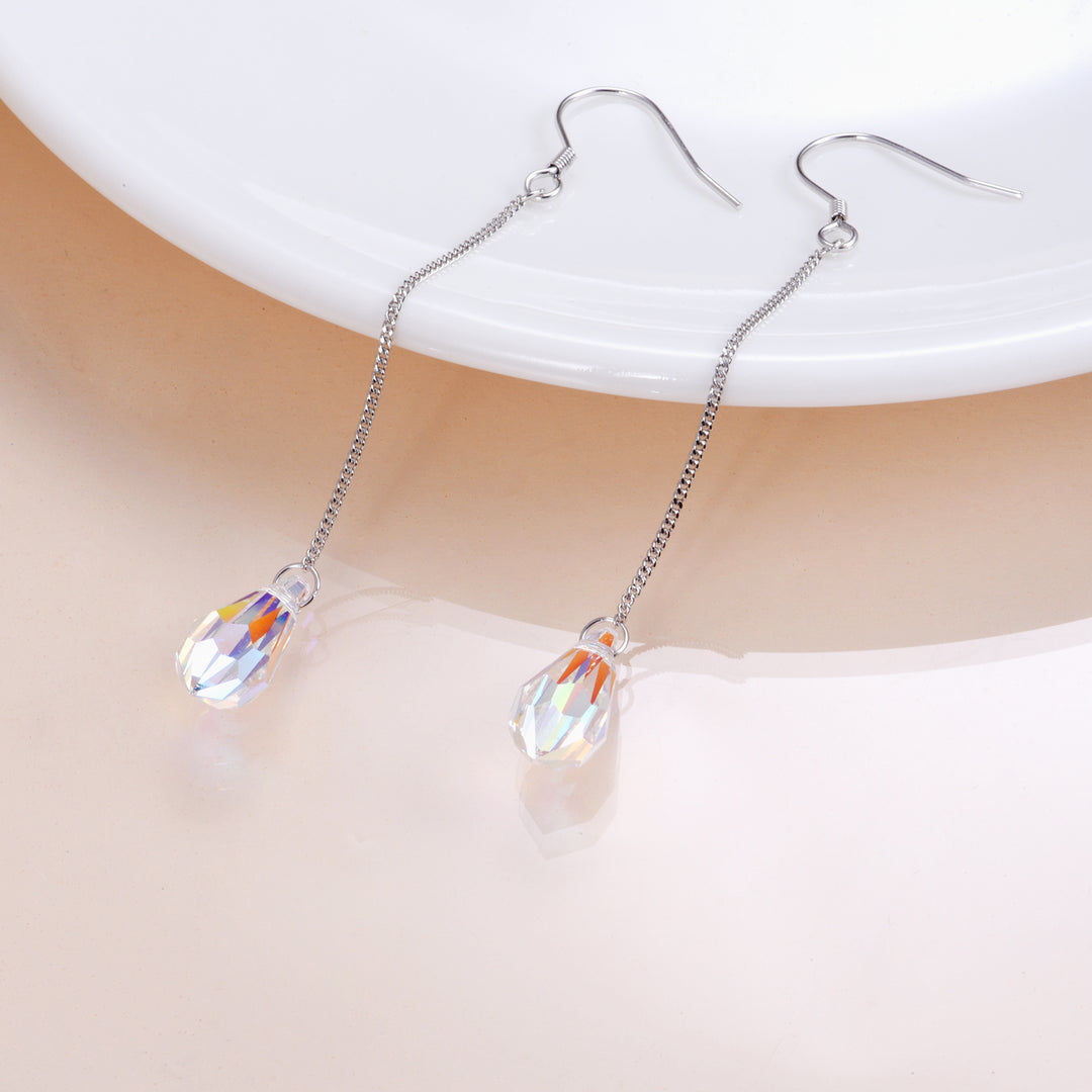 Aurora Borealis and Sterling Silver Water Drop Earrings