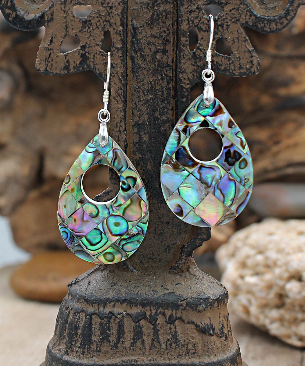 Sterling Silver Abalone Hook Drop Earrings