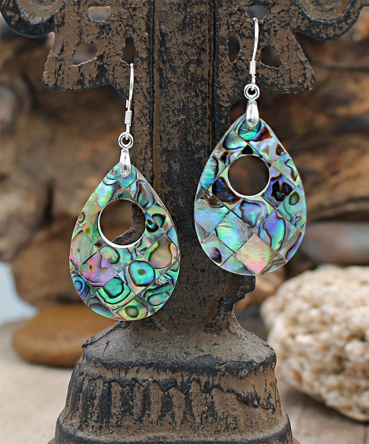 Sterling Silver Abalone Hook Drop Earrings