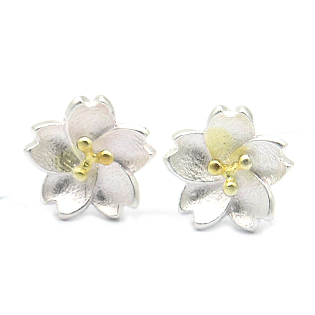 Sterling Silver and 14K Gold Floral Earrings