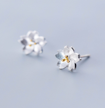 Sterling Silver and 14K Gold Floral Earrings