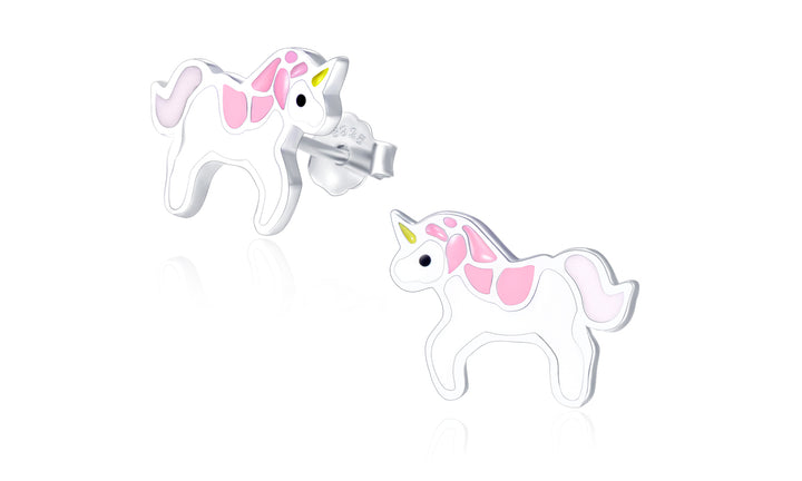 Sterling Silver Pink and White Unicorn Stud Earrings