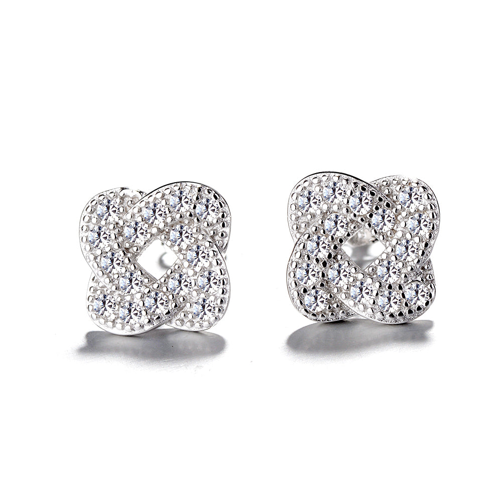 Sterling Silver Encrusted Knot Stud Earrings With Swarovski Crystals