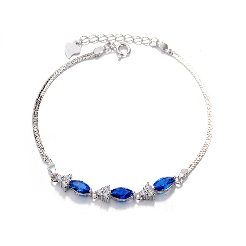 Sapphire & Sterling Silver Marquise-Cut Charm Bracelet