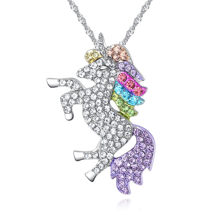 Multi-Colored Crystal Unicorn Pendant & Necklace