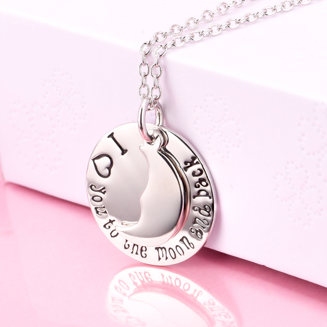 Vintage-Inspired "I Love you to the moon and back" Necklace in Rhodium