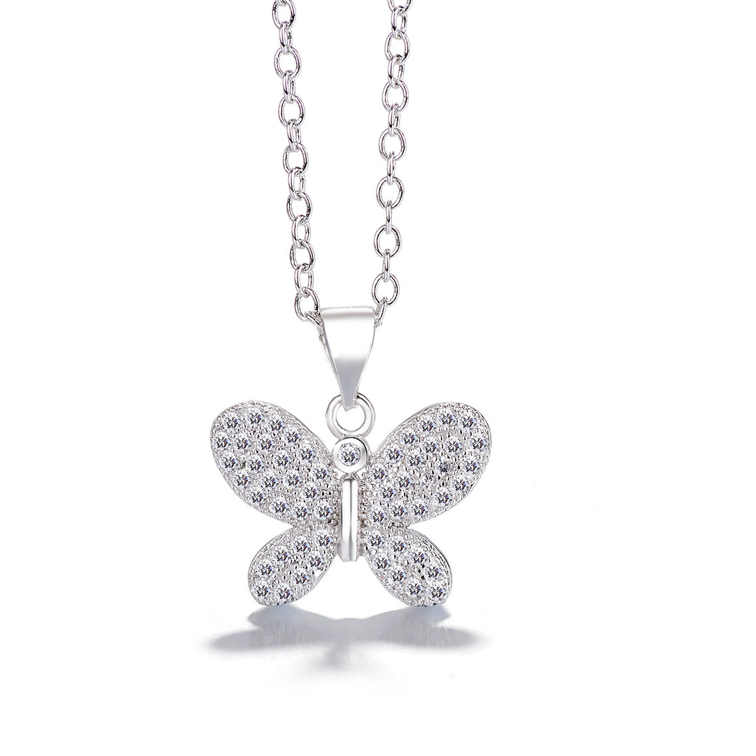 Sterling Silver Genuine Crystal Butterfly Pendant Necklace