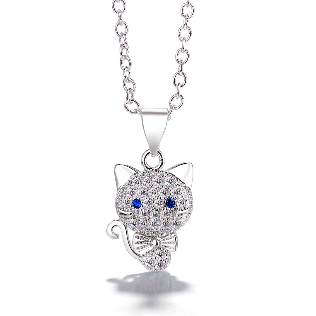 Sterling Silver Sapphire Cat Pendant Necklace
