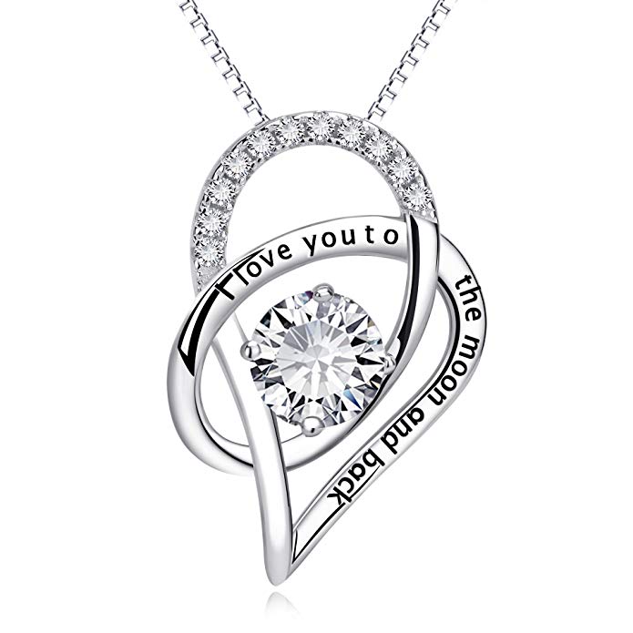 Love You To the Moon and Back Pendant Necklace in 14K White Gold