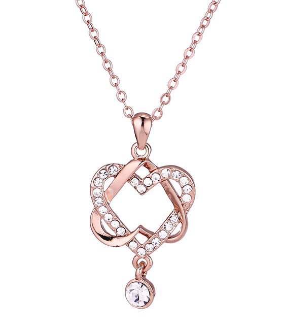 18K Rose Gold Crystal Heart Pendant Necklace