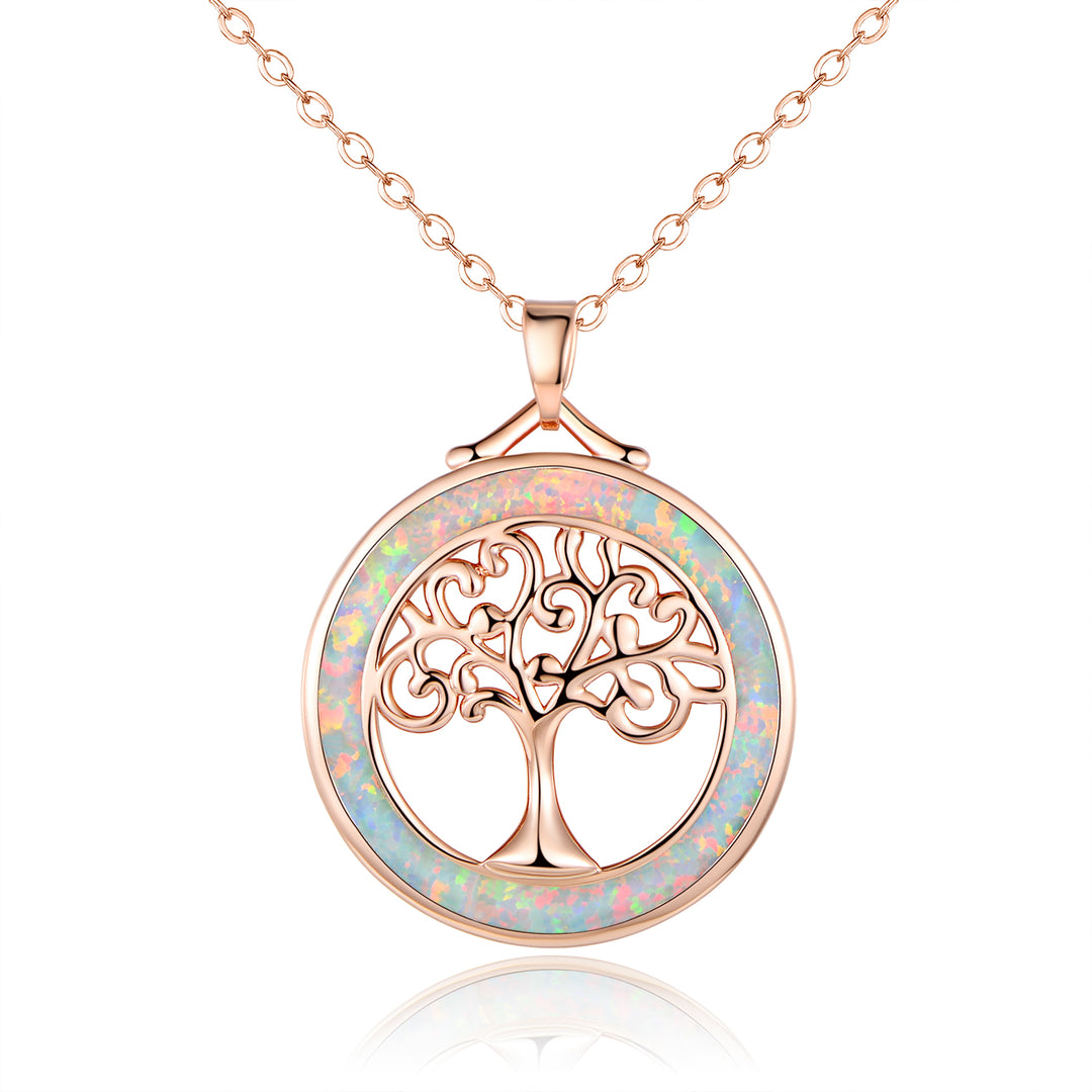 Fiery Opal Tree of life Pendant Necklace